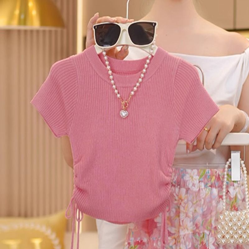 女の子花柄スカートスーツ夏 2025 新しい子供の夏服女の子ウエスト Tシャツ 2 点セット西洋スタイル|undefined