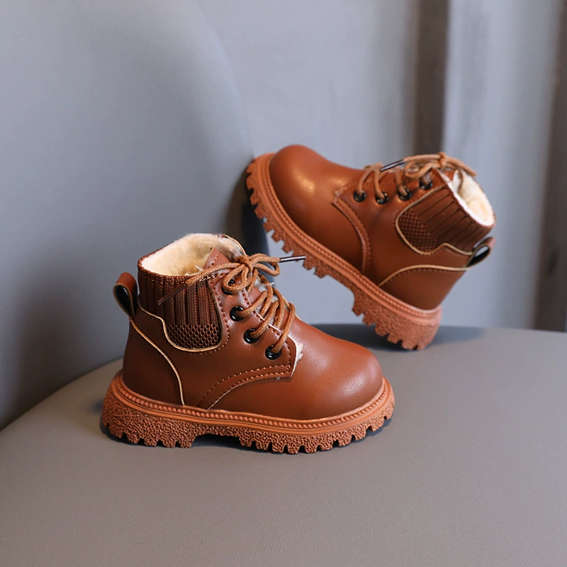 Мартенсы, детские зимние флисовые модные low boots для мальчиков, коллекция 2021 года, мягкая подошва