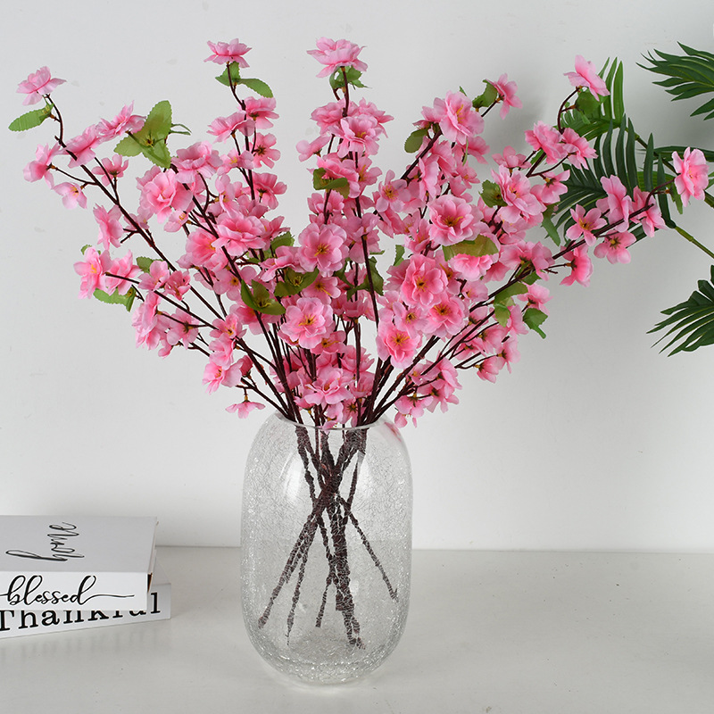 Artificial Peach Blossom Branches, Fake Plum Blossom Branches, Short Decorative Silk Flowers, Wedding Fake Flowers, Plastic Flowers, Wholesale from Manufacturer