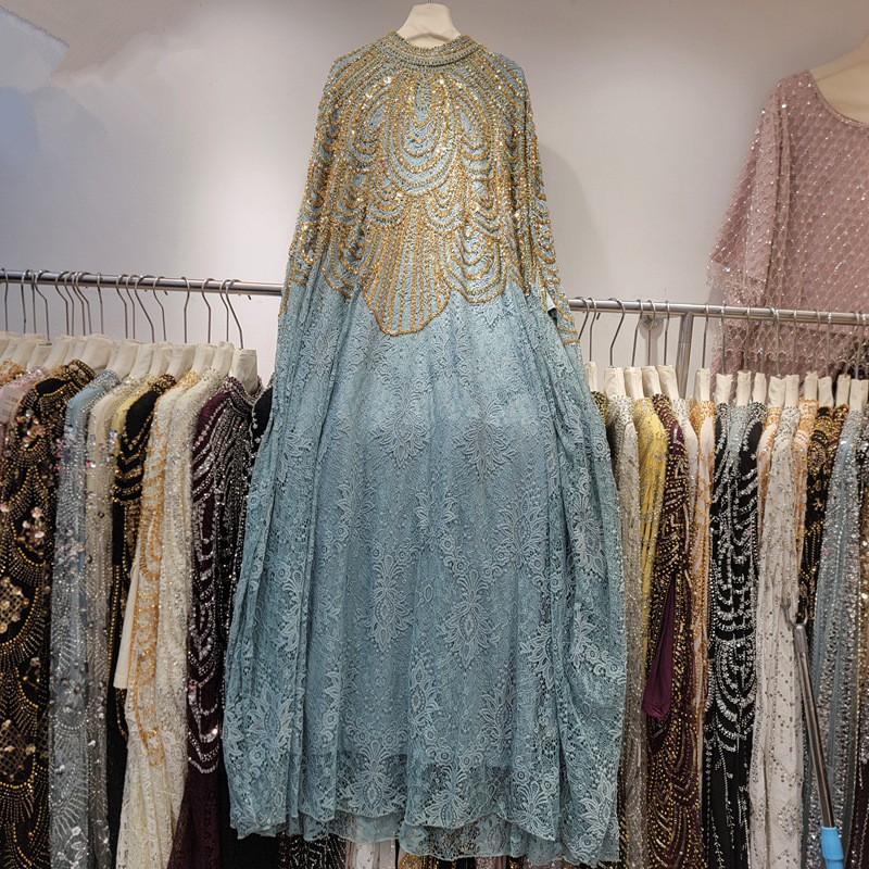 Luxurious Embroidered Sequin Gown with Batwing Sleeves, Large Size, New Fashion Design, Heavy Craftsmanship, Suitable for Banquets Luxurious Embroidered Sequin Gown with Batwing Sleeves, Large Size, New Fashion Design, Heavy Craftsmanship, Suitable for Banquets