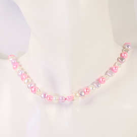 时尚潮流欧美抖音同款糖果色彩色淡水珍珠拼接项链短项链锁骨颈链