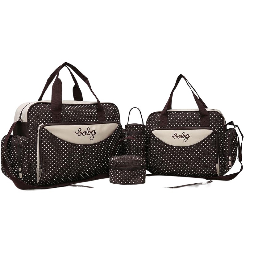 New Polka Dot Fashionable Cross-Body Large-Capacity Mommy Bag Five-Piece Set Outing Mother and Baby Bag Portable Shoulder Mommy Bag