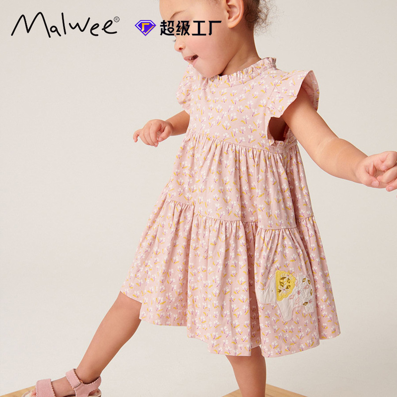 Cross-border malwee girls' princess skirt summer new round neck short sleeve western style dress European and American children's skirt
