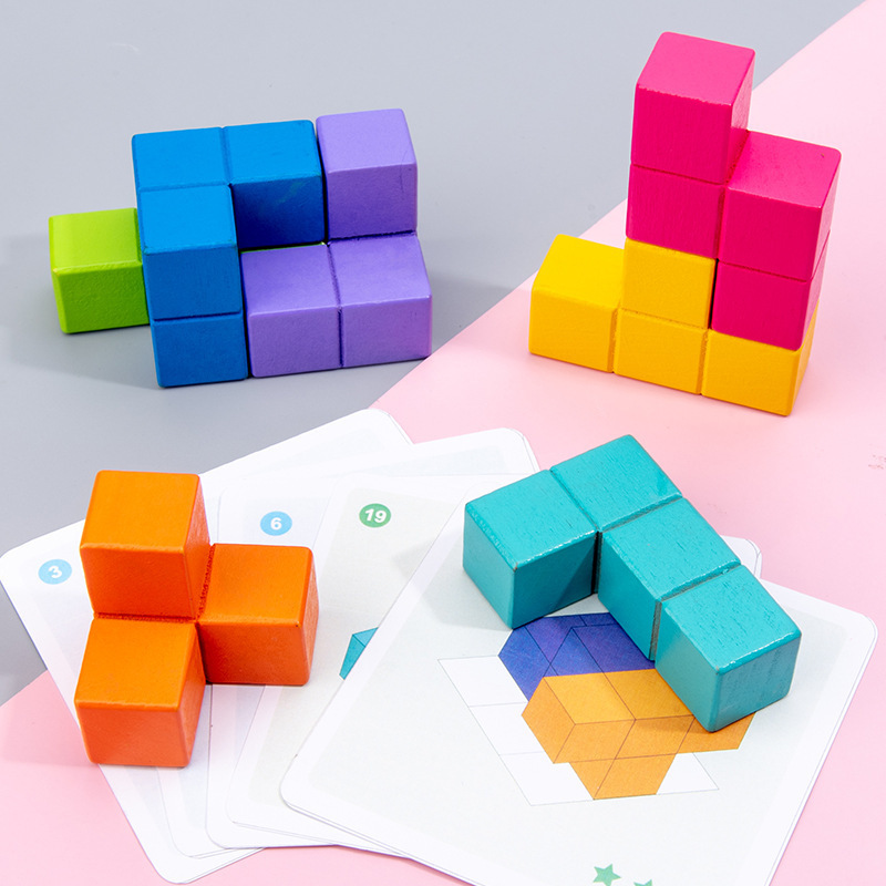 Weiweihu Cubo de Rubik ruso de madera para niños Entrenamiento de pensamiento Cubo Soma tridimensional Conjunto de bloques de construcción de juguetes educativos
