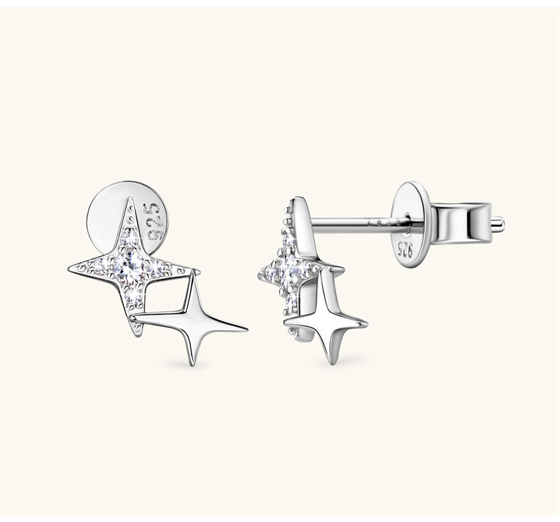 Simple Style Star Sterling Silver Gra Plating Inlay Moissanite Ear Studs display picture 3