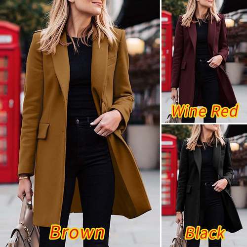 AliExpress Women's Wear Wish Amazon New Winter Clothing European and American Mid-Length Breasted Solid Color Small Suit