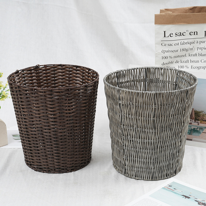 Rattan-Style Woven Wastebasket, Trash Can, Desktop Flower Basket, Flower Pot, Lidless Cylindrical Storage Basket Rattan-Style Woven Wastebasket, Trash Can, Desktop Flower Basket, Flower Pot, Lidless Cylindrical Storage Basket