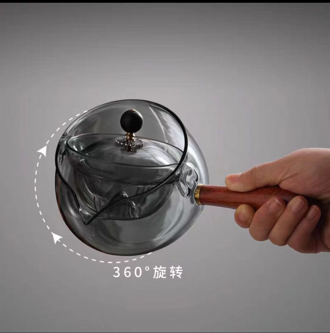 360度旋轉逍遙泡茶壺 三件式高硼硅茶水分離 側把內膽旋轉煮茶壺