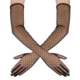 跨境网纱波点点手套女复古加长防晒蕾丝情趣婚礼新娘礼服配饰手套