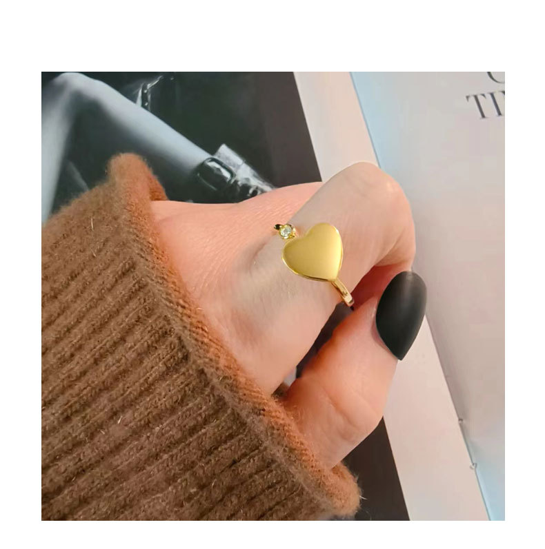 Women's Gender 18K Gold Plated 925 Sterling Silver Zircon Heart Shape Open Rings Anxiety Ring 925 Sterling Silver Rings
