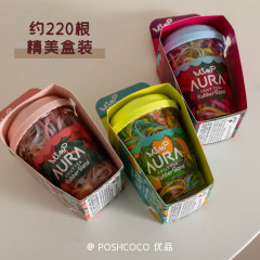 約220本 ~ デザイナーの美しいコーヒー缶のカラーで髪を縛る使い捨ての皮筋がお下げの髪を刺している