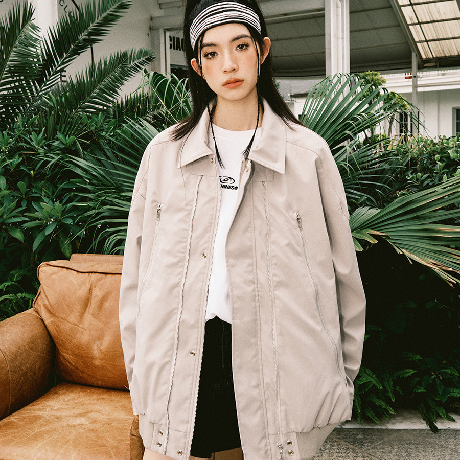 Chaqueta con cremallera de solapa de primavera y otoño para hombre, marca de moda casual, guapo, diseño retro japonés, estilo de Hong Kong, chaqueta de todo fósforo americana