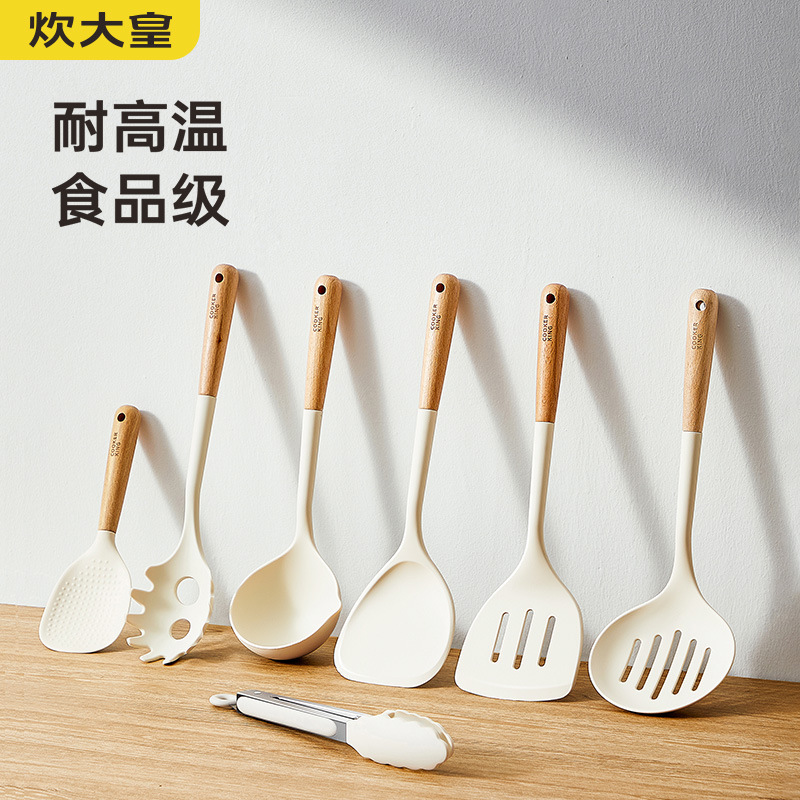Cocina Dahuang pala de silicona resistente a altas temperaturas olla antiadherente de grado alimenticio especial para cocinar pala de silicona juego de colador de cuchara