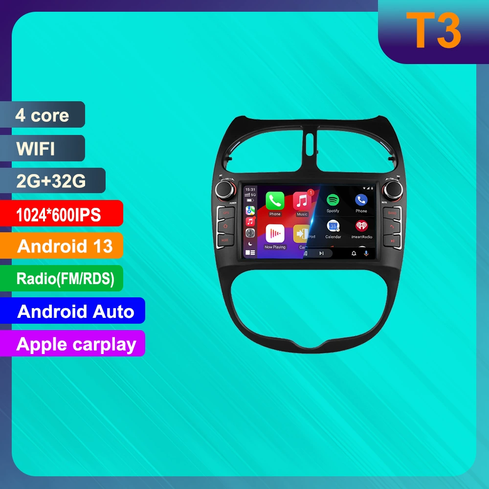 Подходит для Peugeot 206 Android 7-дюймовый автомобильный смарт-навигатор GPS Bluetooth беспроводной CarPlay центральный пульт управления