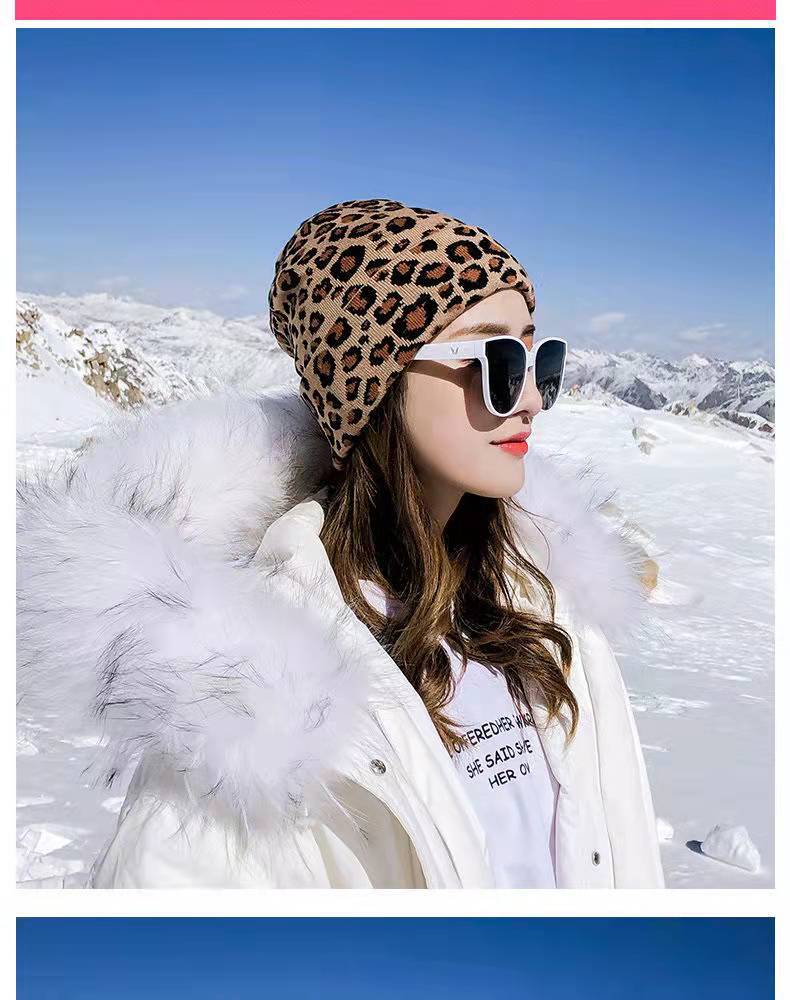 Fashion Winter Leopard Knit Hats Woolen Hat Casual Double Layer Warmth Cap display picture 2