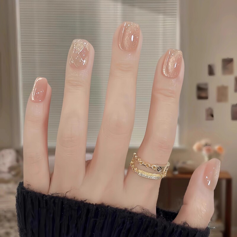 Wearable Nails, Sparkling White Cat Style Wearable Patches, Handmade Manicure, Pure Desire, High-End Nude Color Autumn and Winter Nails, New Style