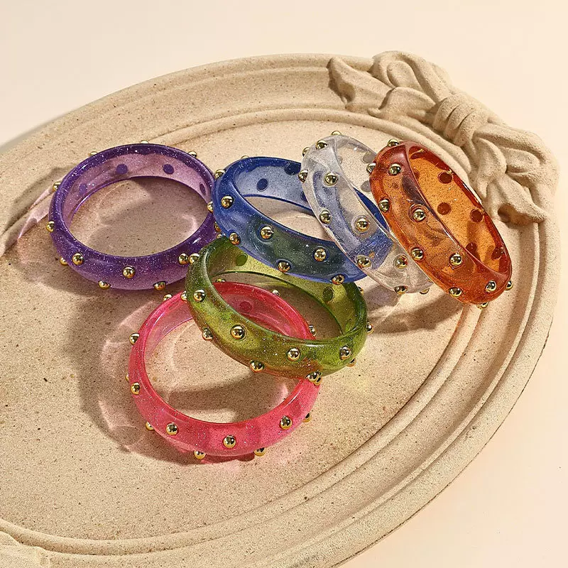 欧美时尚流行新品 透明银粉镶钻彩色树脂手镯手饰 工厂自产直销
