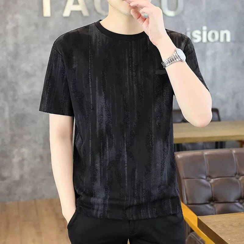 Новая мужская футболка с короткими рукавами, летняя мужская футболка в корейском стиле, модные простые топы с половиной рукавов, свободные повседневные модные брендовые футболки в гонконгском стиле