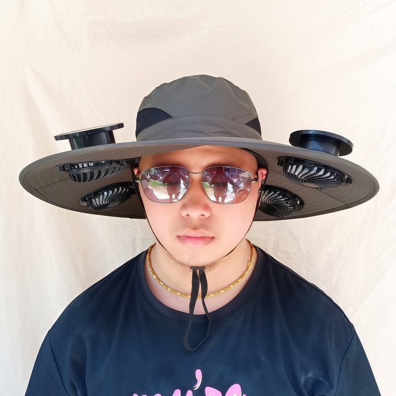 ソーラーファン付き帽子、一体型釣り帽子、男性用アウトドア登山帽子、ファン付き帽子、600mAh、スチールリング付き|undefined