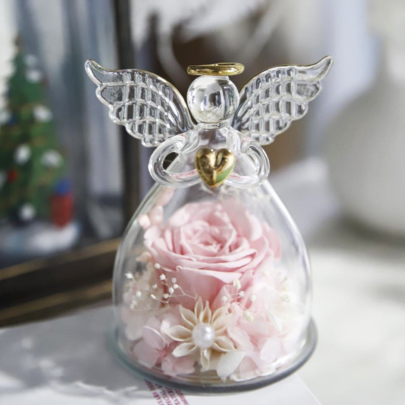 Yunnan flor permanente cubierta de cristal Ángel adornos flores para enviar novia qixi Festival regalo Amazon
