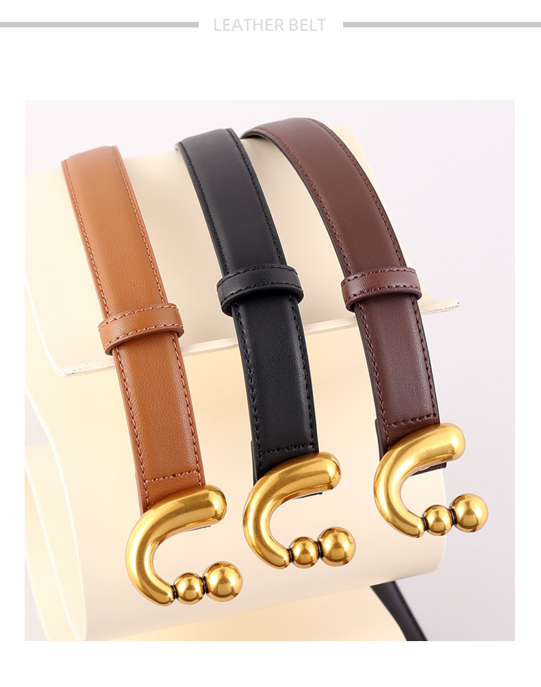 Hot Selling Ancient Silver Gold Buckle Cowhide Women's Belt New Fashionable Leather Belt Decoration with Skirt Pants Belt Trendy Women's Stock_voghion.com