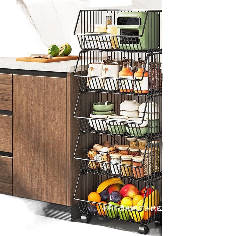 Cesta de cocina directa de fábrica de estantes de almacenamiento de artículos móviles domésticos multicapa de almacenamiento de frutas y verduras multifuncional
