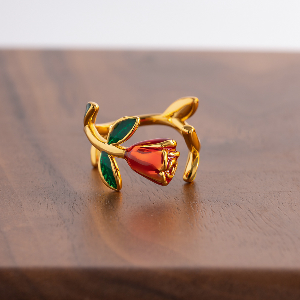 Retro Flower Copper Enamel Dangling Earrings 1 Pair