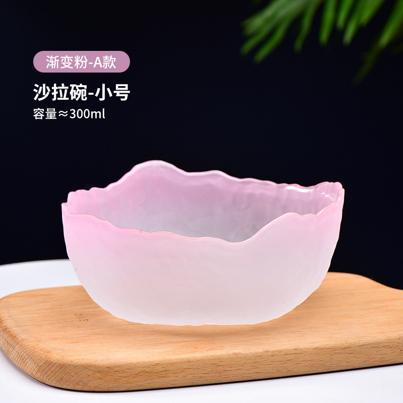 Venta al por mayor estilo nórdico patrón de martillo transparente borde dorado ensaladera de vidrio hogar plato de fruta de postre de alto aspecto vegetal