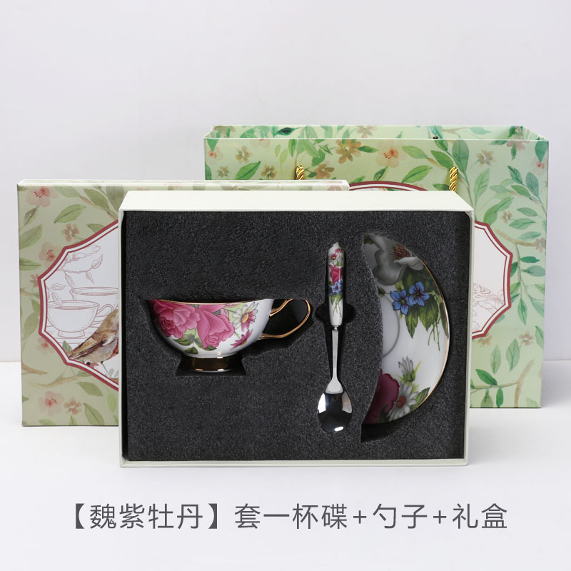 Taza de café china de hueso europeo y platillo traje de gama alta caja de regalo exquisito juego de té de la tarde regalo de novias