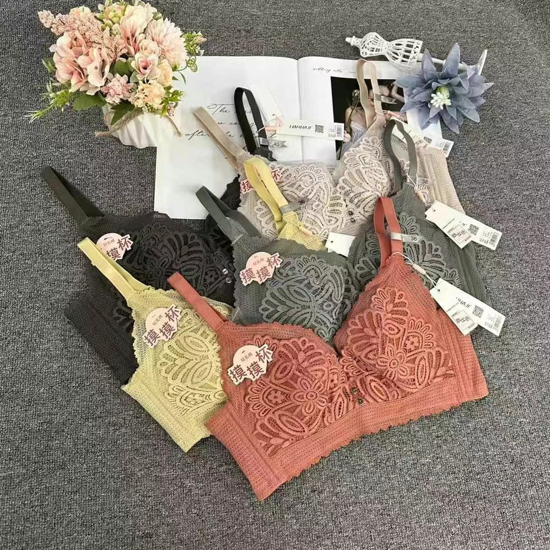 217 # Los pechos grandes son pequeños, sándwich transpirable sin anillo de acero, sujetador de copa ultrafino, ropa interior ajustable de encaje