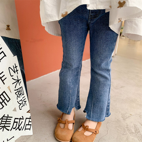 Girls' Jeans Spring and Autumn Season 2024 New Stylish Outerwear Korean Version Girls' Baby Fitted Children's Pants Bell Bottoms
