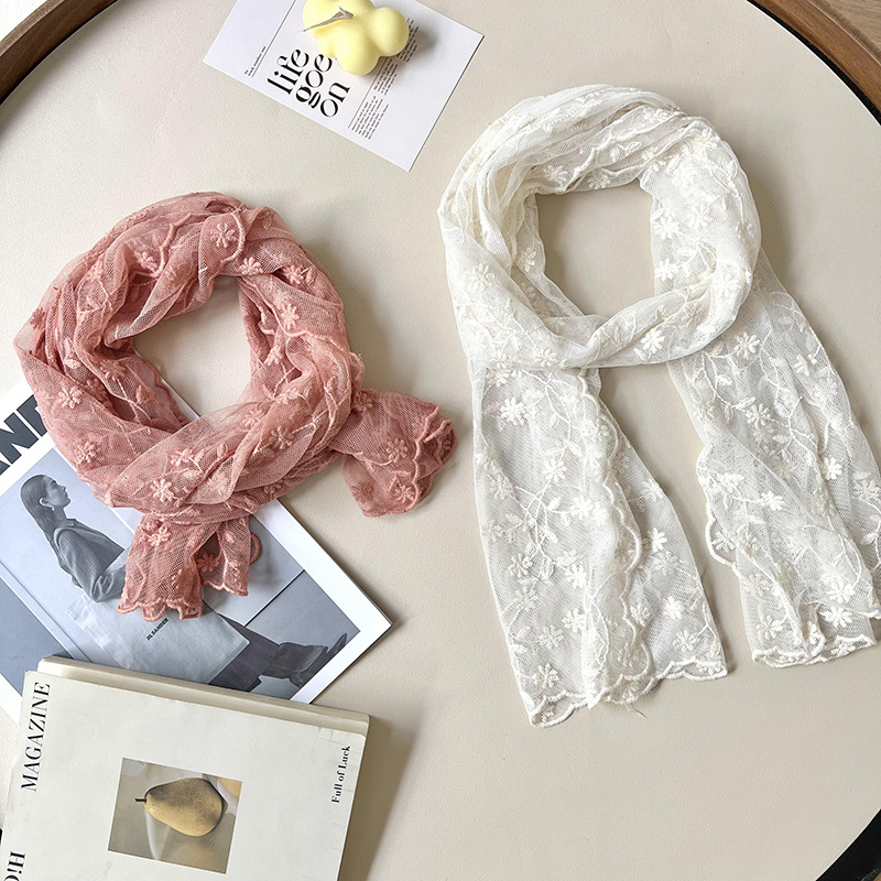 2025 bufandas de punto mujeres nuevas pequeñas delicadas industrias pesadas bordadas de encaje bordadas bufandas de seda larga bufandas al por mayor