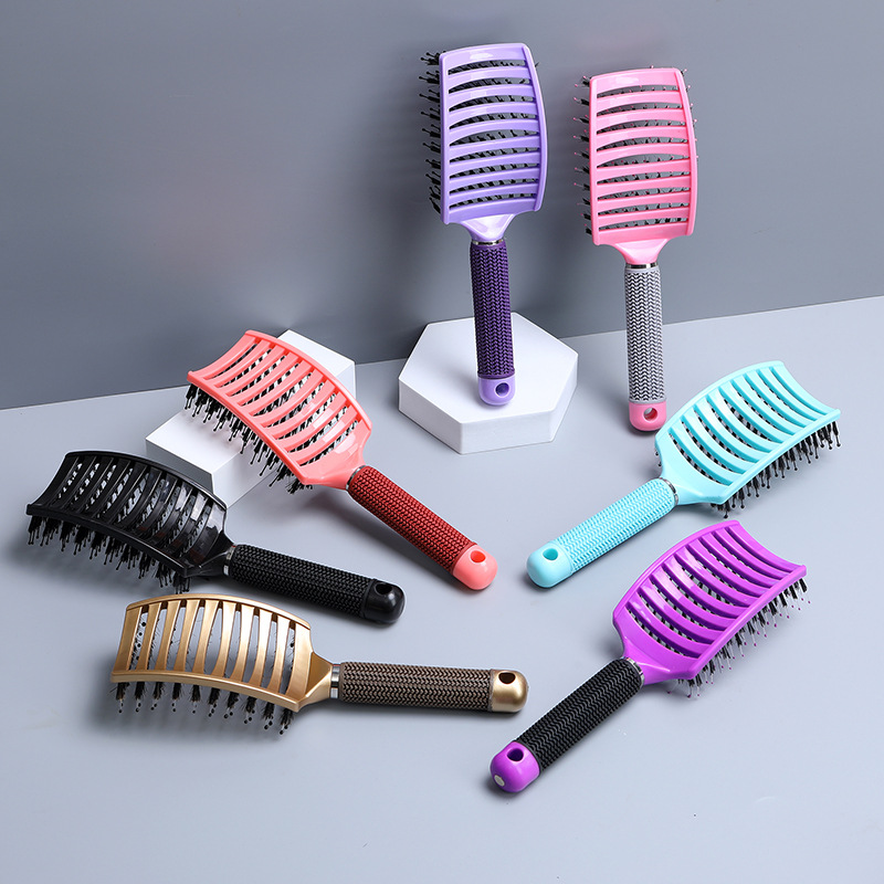 Peine curvo grande para mujer, peine de peluquería de dientes largos y anchos, peine de peinado de pelo rizado esponjoso, peine de masaje de costillas curvas de melena antiestática