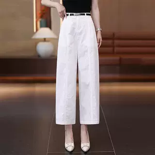 小个子时尚百搭通勤风阔腿直筒裤女夏季薄款高腰显瘦九分休闲裤