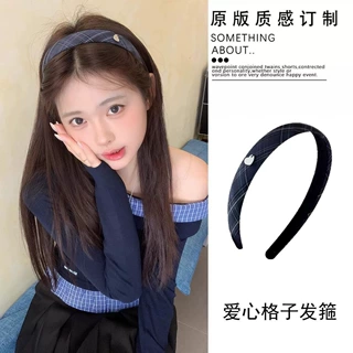 经典藏蓝色格纹发箍女复古英伦风高级感头箍日常外戴压发时尚发饰