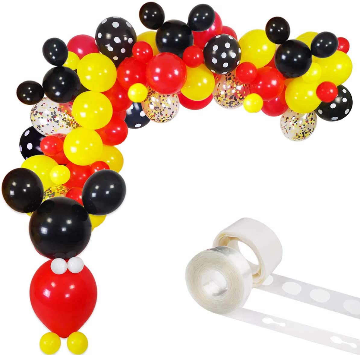 Amazon Red, Yellow and Black Polka Dot Mickey Theme Party Balloon Garland Sequin Mickey Mouse Birthday Balloon Chain Arch