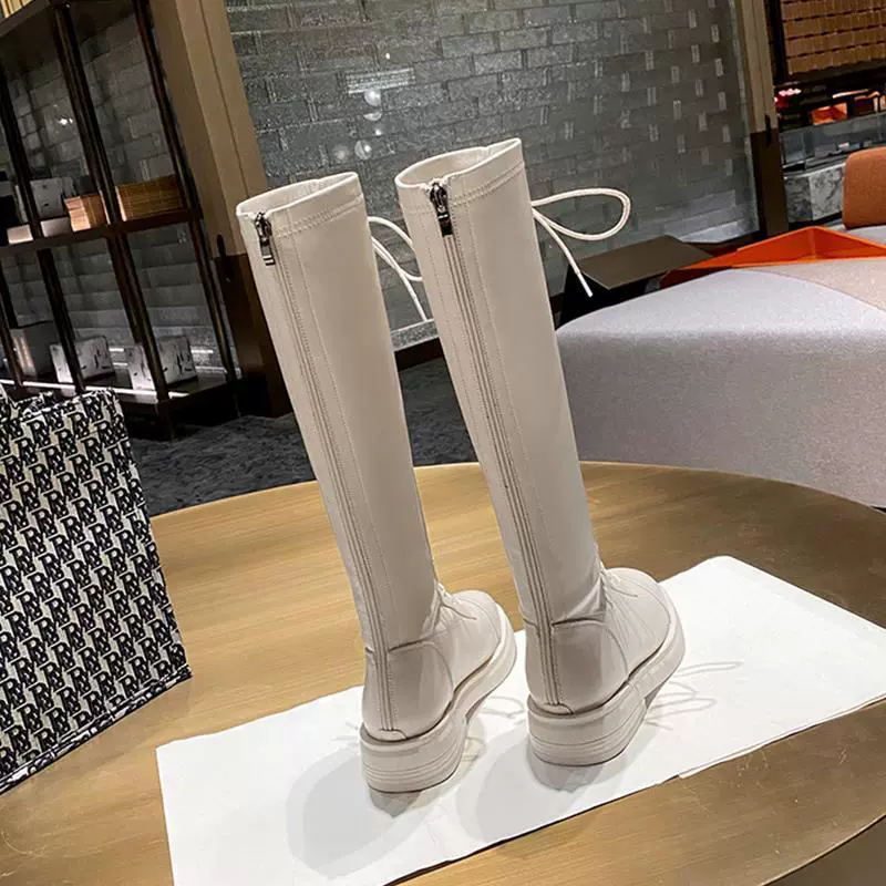Белые женские сапоги-ботфорты, новинка осени-зимы 2025, стройнящие ботинки в британском стиле, сапоги Мартин.
