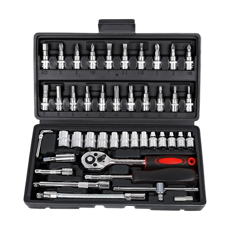 Set, fast wrench, gloves, screwdriver, 46 pieces