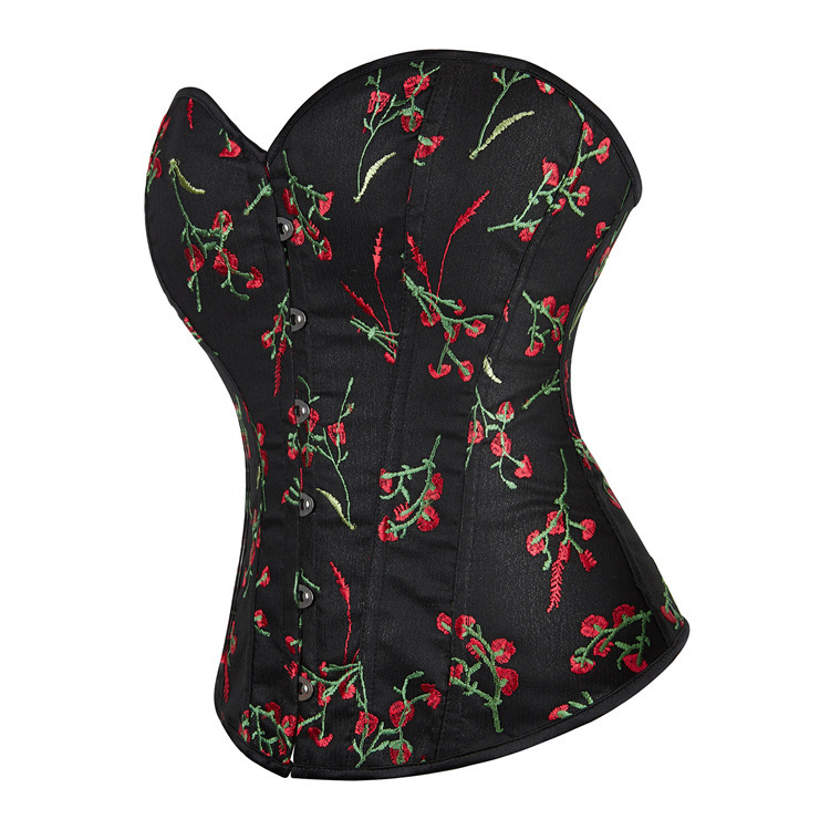 Nuevo bordado negro floral cintura europea sexy corte corte vestimenta de forma de cuerpo Amazon