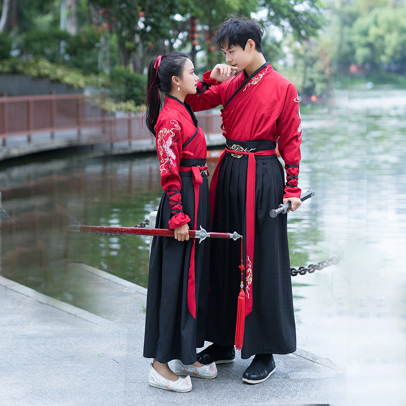 Traditional Hanfu Men's and Women's Crane Embroidery Collar plus size Ancient Clothing Martial Arts Couple CP Antique Chivalrous Men's and Women's suit Traditional Hanfu Men's and Women's Crane Embroidery Collar plus size Ancient Clothing Martial Arts Couple CP Antique Chivalrous Men's and Women's suit