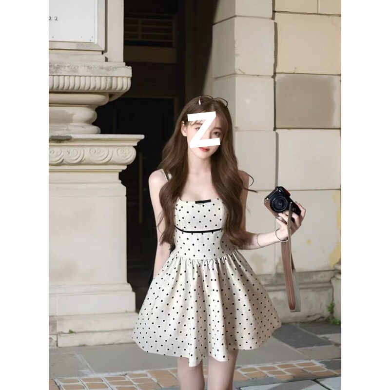 French-Style Pure Desire Square-Neck Polka-Dot Sleeveless Dress, New High-End Summer Waist-Cinching Princess Puffy Short Dress for Women French-Style Pure Desire Square-Neck Polka-Dot Sleeveless Dress, New High-End Summer Waist-Cinching Princess Puffy Short Dress for Women