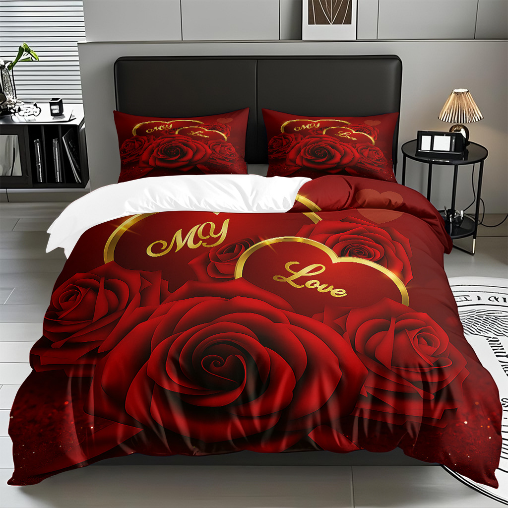 TEMU / JIT multivariado rosa digital impresión set edredón suave piel transpirable fábrica de origen textil