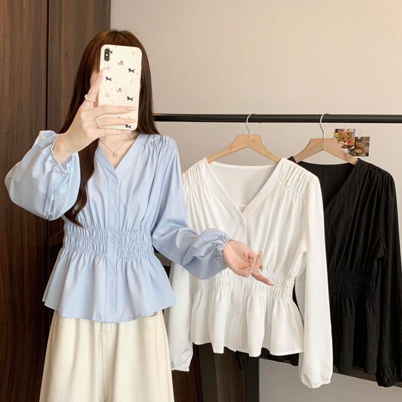 2025 Summer Plus Size Women's Slimming Waist-Cinching Long-Sleeve Short-Sleeve Shirt Solid Color New Loose Top Blouse for Women 2025 Summer Plus Size Women's Slimming Waist-Cinching Long-Sleeve Short-Sleeve Shirt Solid Color New Loose Top Blouse for Women
