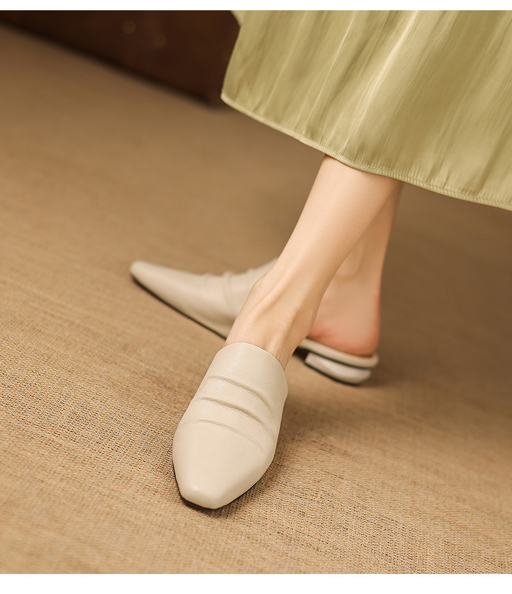 Dép sandal nữ bít mũi quai chữ V đế thấp da bò mùa xuân hè — đen chi tiết 18