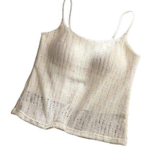 Original linen style white halter vest for women, thin modal with chest pad, beautiful back and bottom casual top