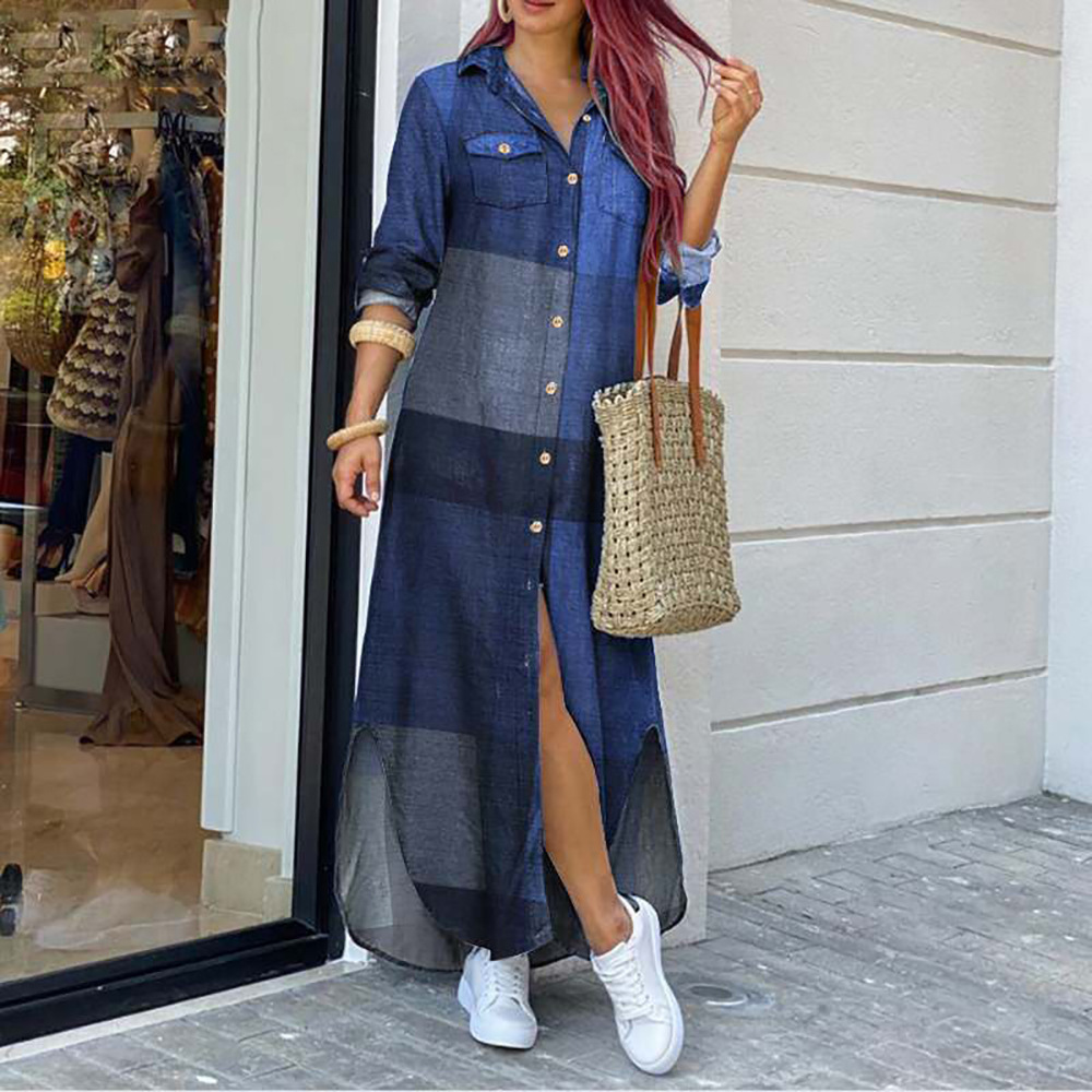 Women's Shirt Dress Casual V Neck Printing 3/4 Length Sleeve Printing Maxi Long Dress Daily display picture 4