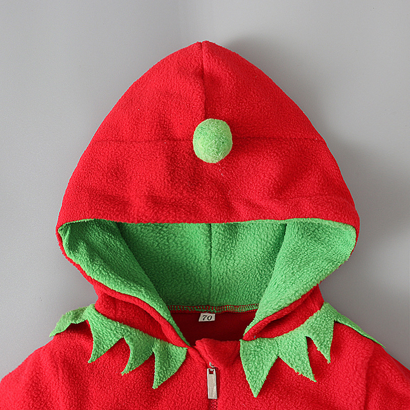 Children's European and American spring and autumn long-sleeved hooded Christmas striped jumpsuit romper clothing children's clothing ins_voghion.com