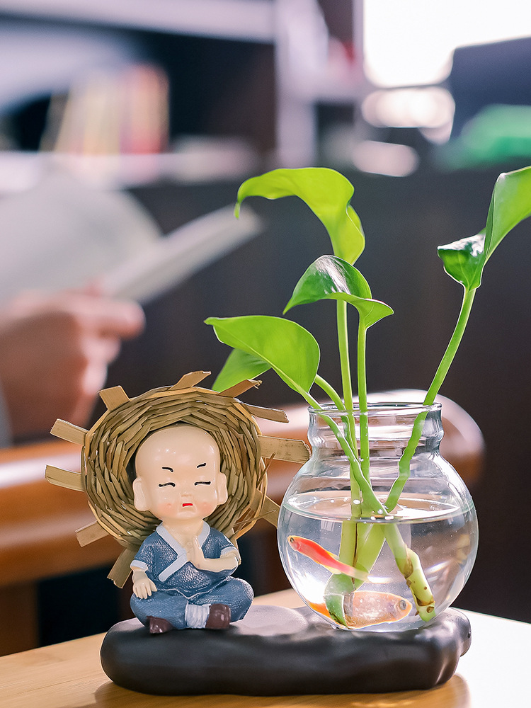 (2개) 크리에이티브 귀여운 작은 스님 홈 데코레이션 거실 장식 와인 캐비닛 서재 사무실 워크스테이션 데스크탑 작은 장식