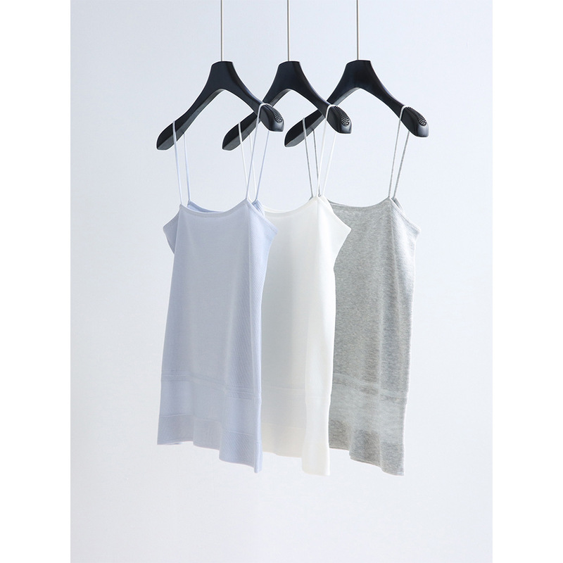 Four-Way Stretch Tencel Knit Camisole with Cutout Hem, Loose Sleeveless Tank Top with Thin Straps, Lyocell Inner Wear Top