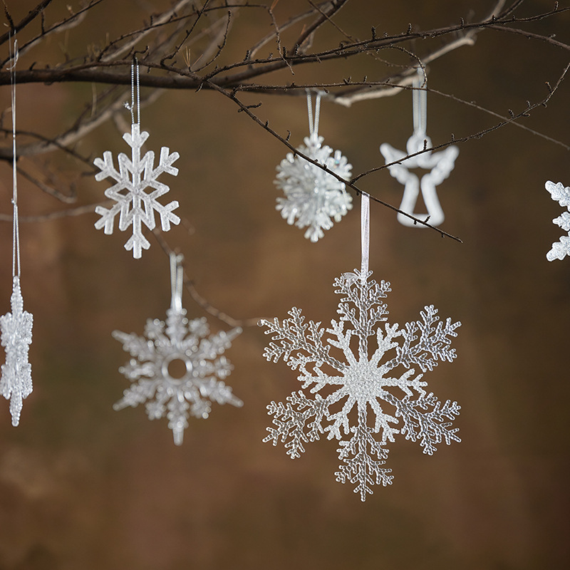 Nuevos flocos de nieve de Navidad transfronterizos mini flocos de nieve acrílicos transparentes de tamaño grande árbol de Navidad decoración colgante colgante